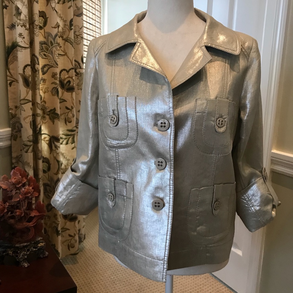 Gerard Darel Metallic Linen Made in Italy Safari Jacket Top EU size 42 - Picture 8 of 8